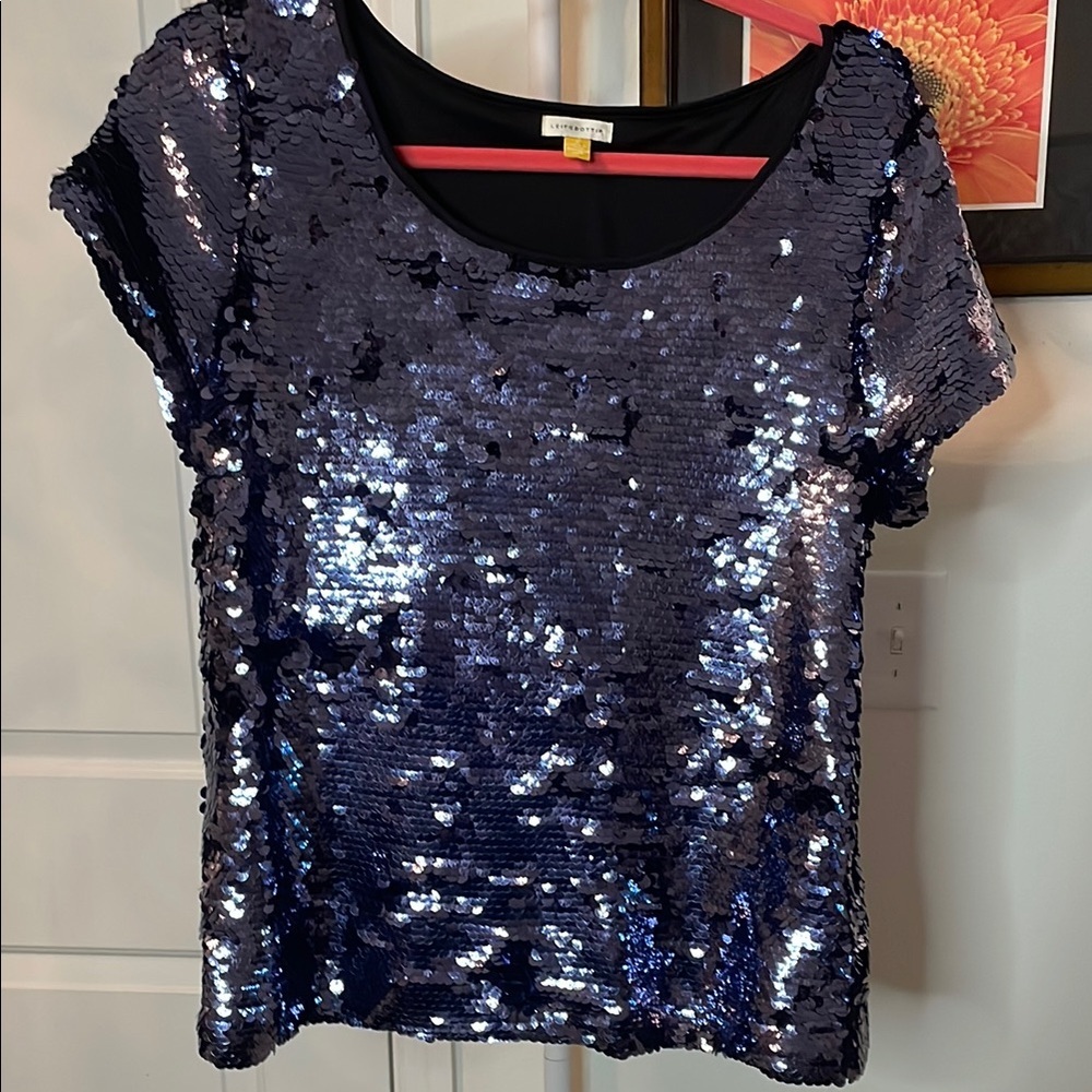 Leifsdottir Blue Sequin Short Sleeve Top NWOT from Anthropologie